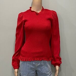 VENUS Vibrant Red smocked blouse small